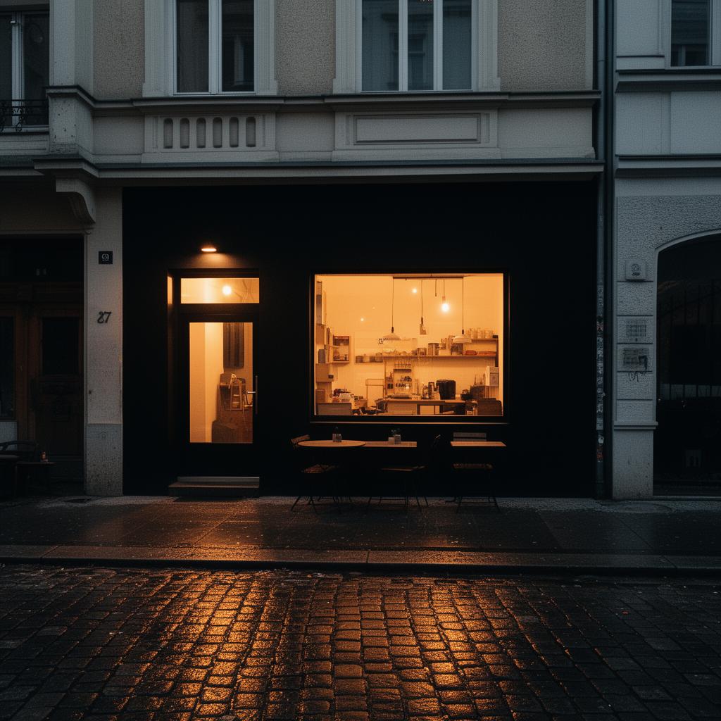Haus of Chai exterior at dusk on a cobblestone Berlin street